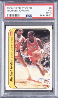 1986/87 Fleer Stickers #8 Michael Jordan Rookie Card – PSA NM 7 (ST)